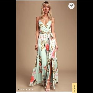 Still the One Sage Green Floral Print Satin Maxi Dress